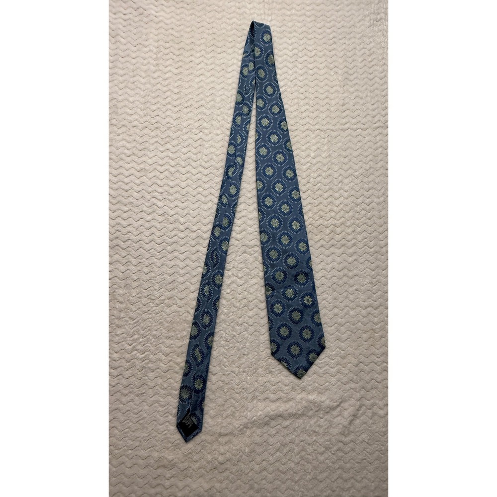 Hugo Boss Mens Blue Yellow Geometric Medallion Silk Tie Made in Italy